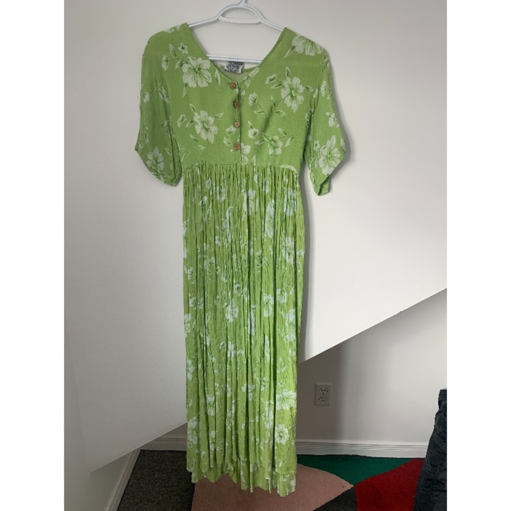 Vintage Green Floral Maxi Dress
